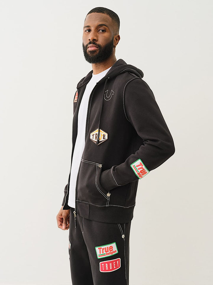 TRUE RELIGION BIG T PATCH ZIP HOODIE