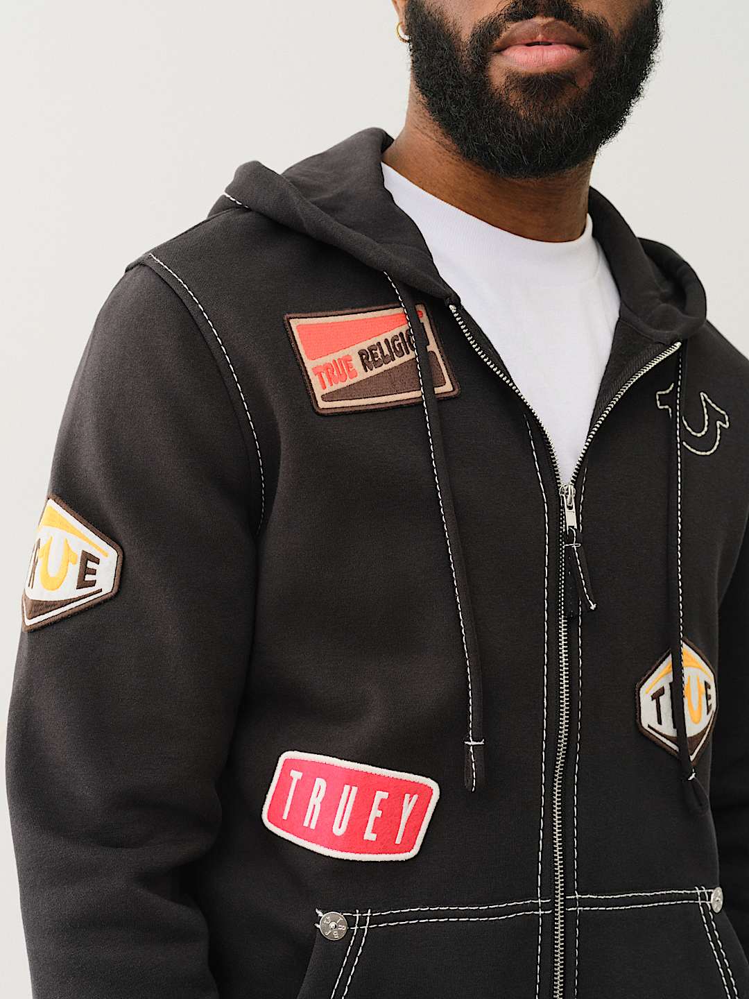 TRUE RELIGION BIG T PATCH ZIP HOODIE