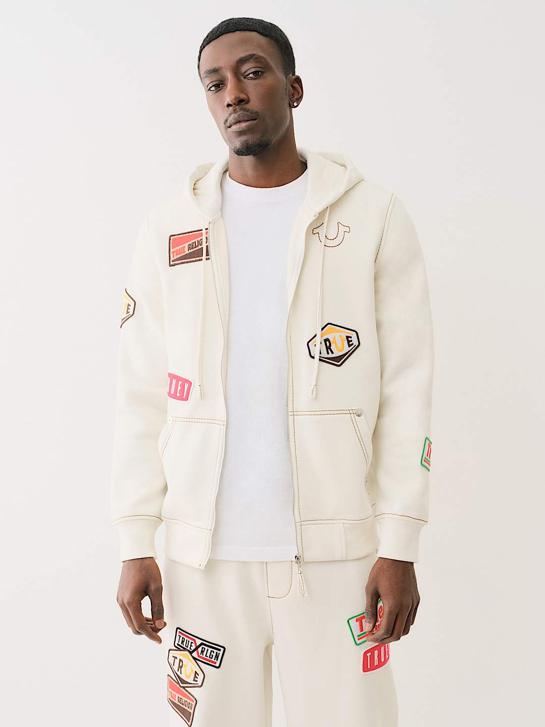 TRUE RELIGION BIG T PATCH ZIP HOODIE