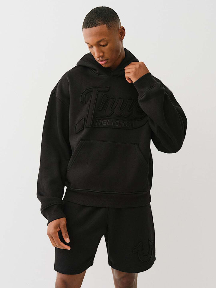 TRUE RELIGION CINCHED LOGO APPLIQUE HOODIE