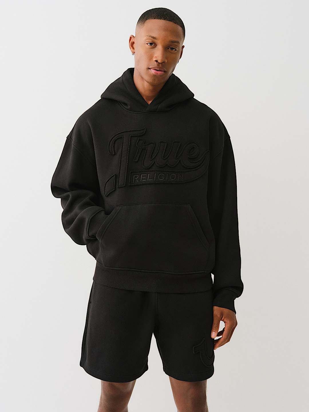 TRUE RELIGION CINCHED LOGO APPLIQUE HOODIE