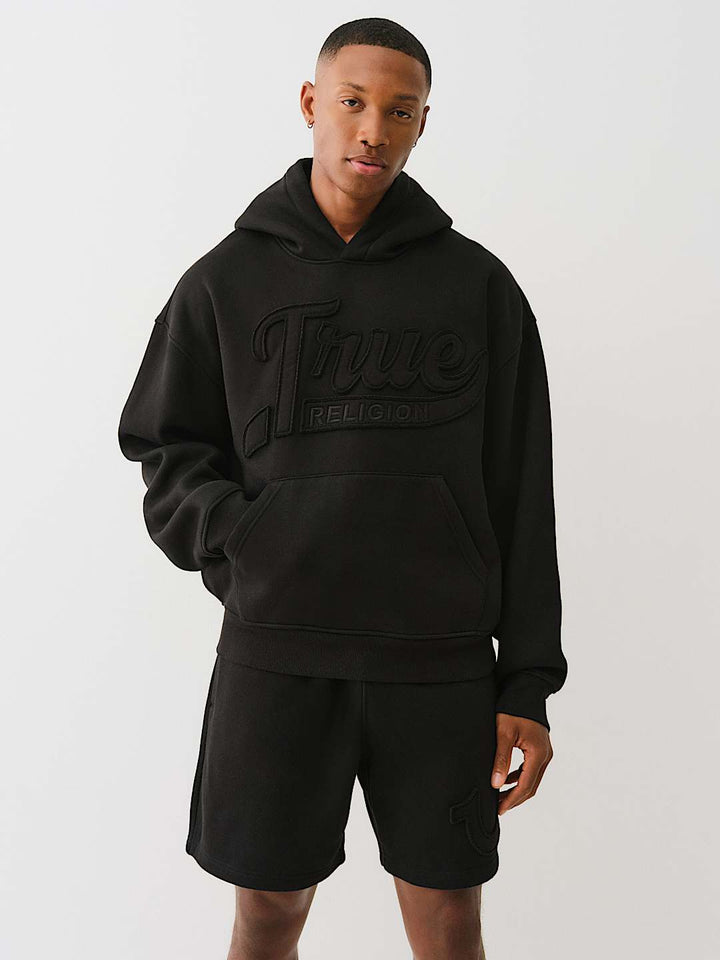 TRUE RELIGION CINCHED LOGO APPLIQUE HOODIE