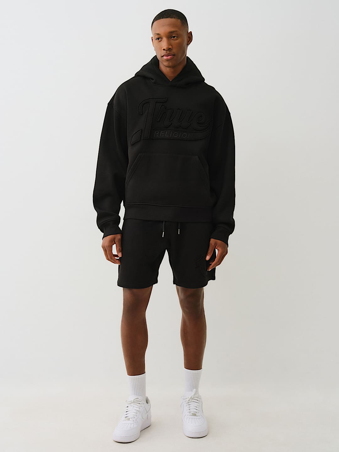 TRUE RELIGION CINCHED LOGO APPLIQUE HOODIE