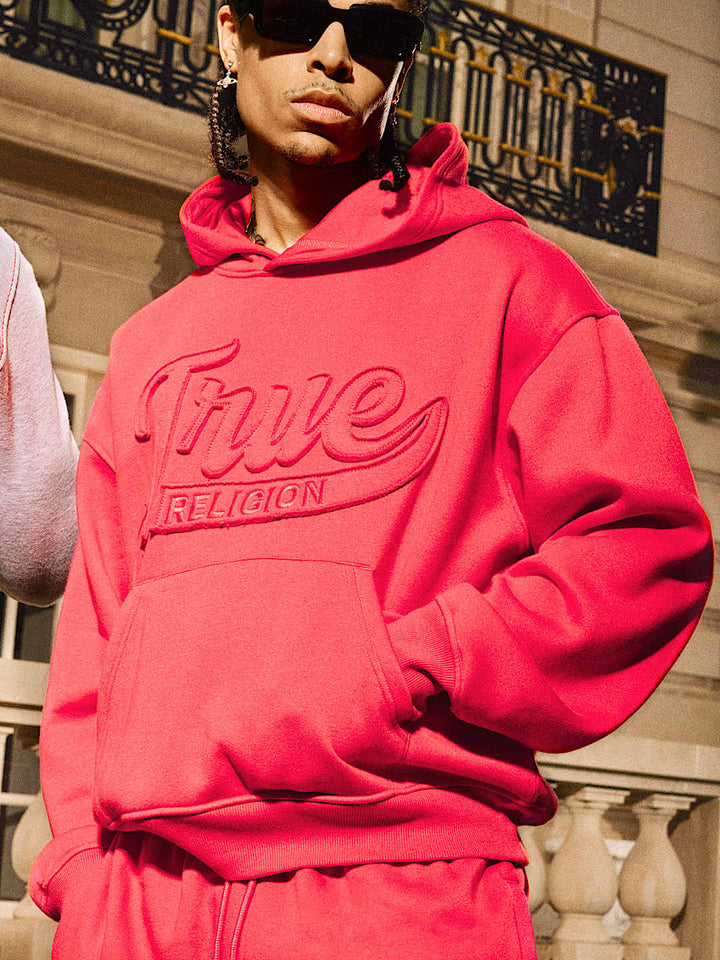 TRUE RELIGION CINCHED LOGO APPLIQUE HOODIE