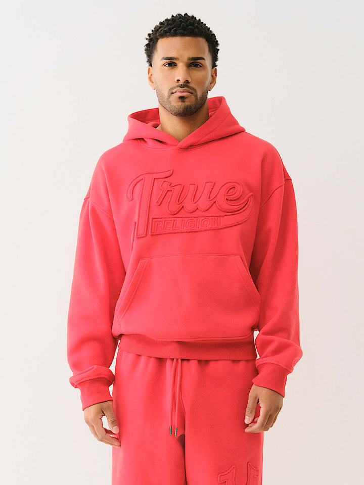 TRUE RELIGION CINCHED LOGO APPLIQUE HOODIE