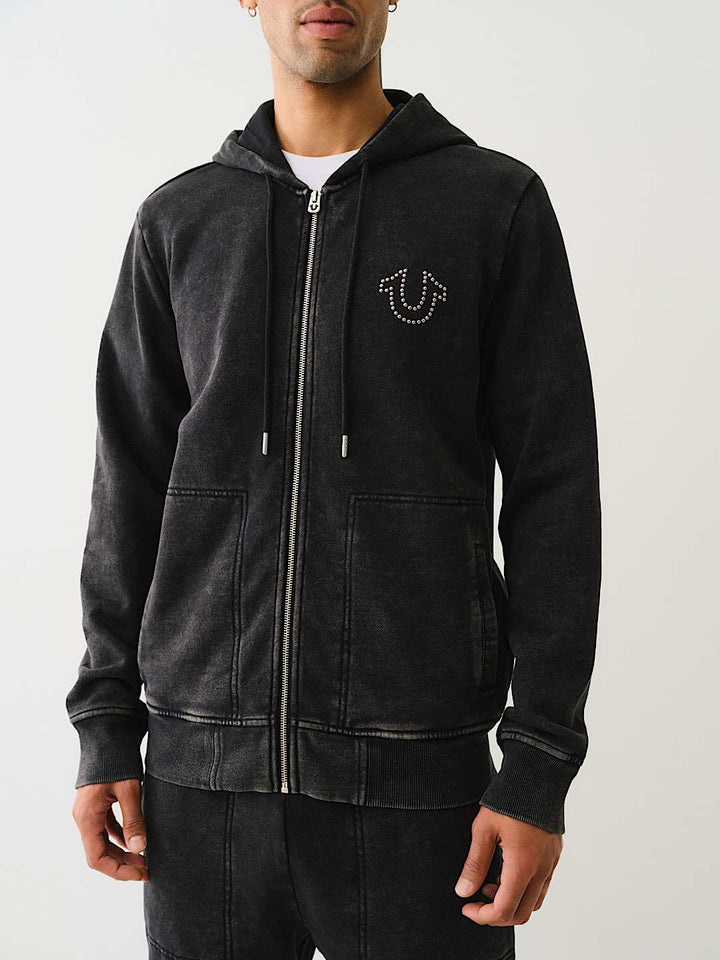 TRUE RELIGION STUDDED LOGO ZIP HOODIE