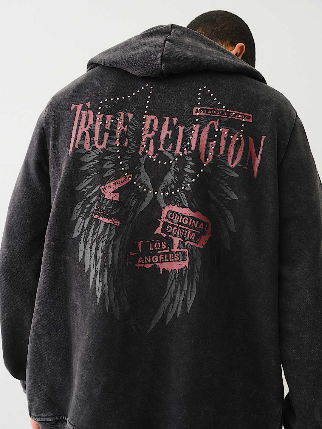 TRUE RELIGION STUDDED LOGO ZIP HOODIE