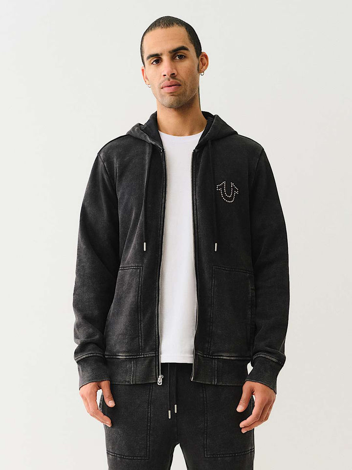 TRUE RELIGION STUDDED LOGO ZIP HOODIE