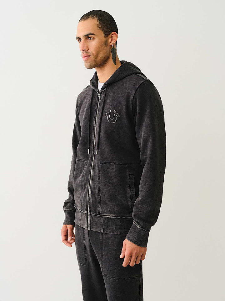 TRUE RELIGION STUDDED LOGO ZIP HOODIE