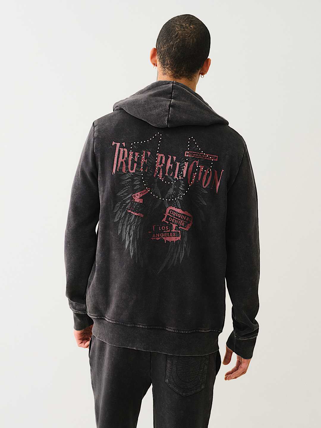 TRUE RELIGION STUDDED LOGO ZIP HOODIE