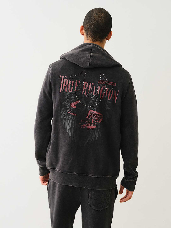 TRUE RELIGION STUDDED LOGO ZIP HOODIE