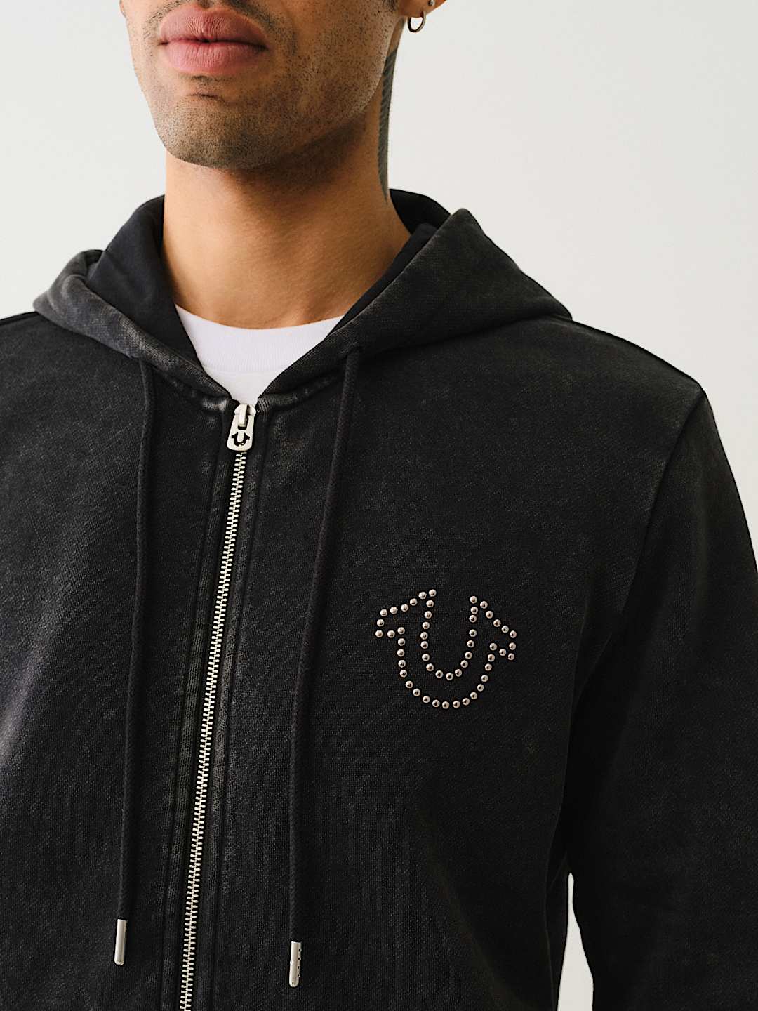 TRUE RELIGION STUDDED LOGO ZIP HOODIE
