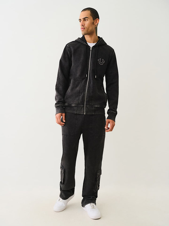 TRUE RELIGION STUDDED LOGO ZIP HOODIE