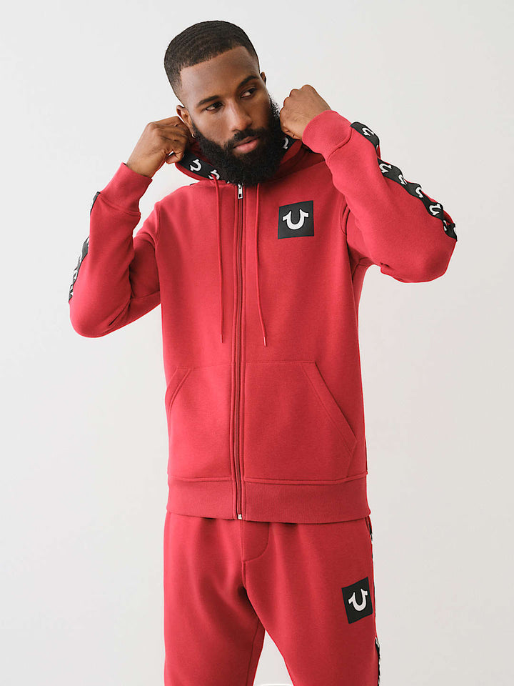 TRUE RELIGION LOGO TAPE TRIM ZIP HOODIE