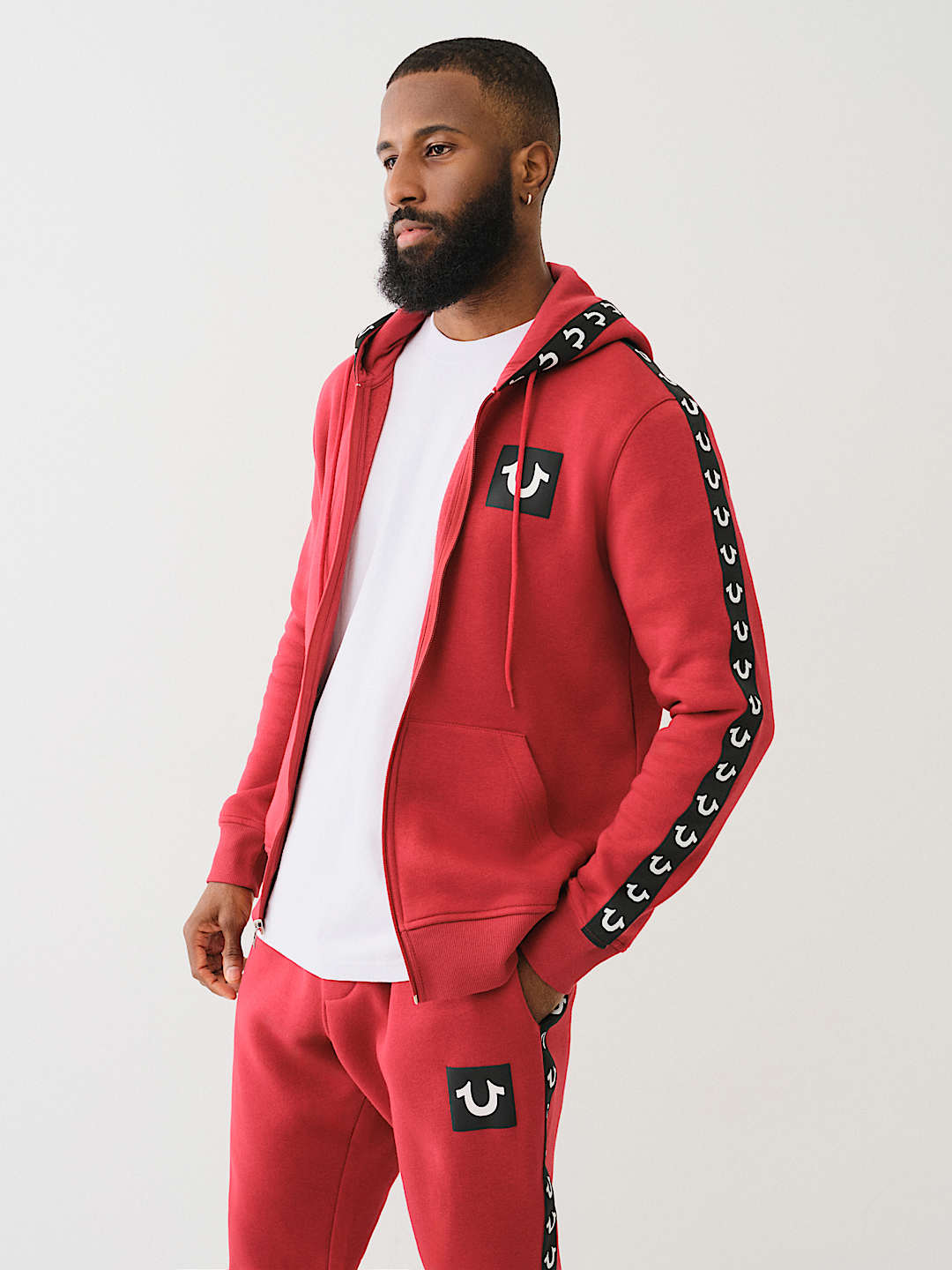 TRUE RELIGION LOGO TAPE TRIM ZIP HOODIE