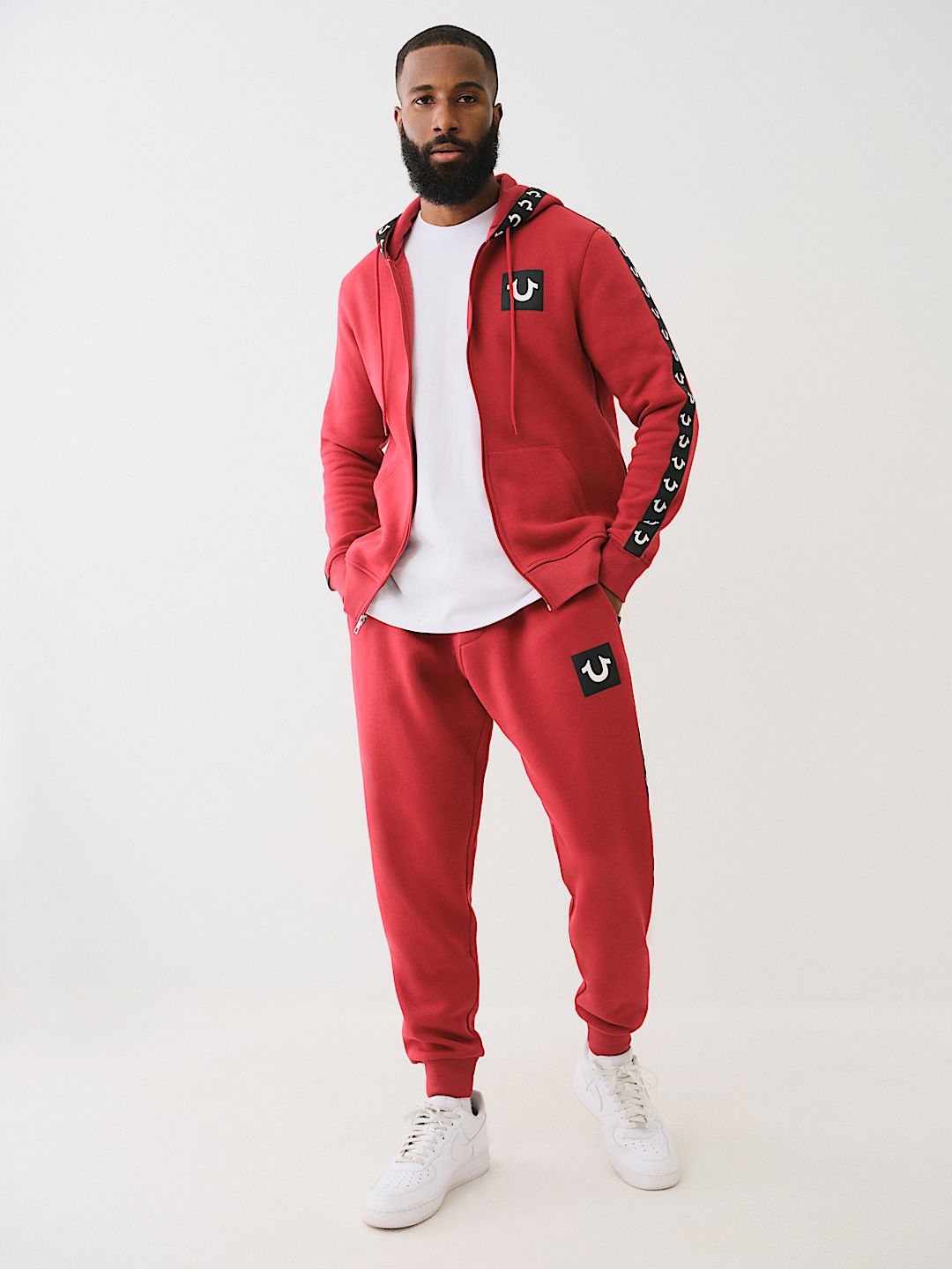 TRUE RELIGION LOGO TAPE TRIM ZIP HOODIE