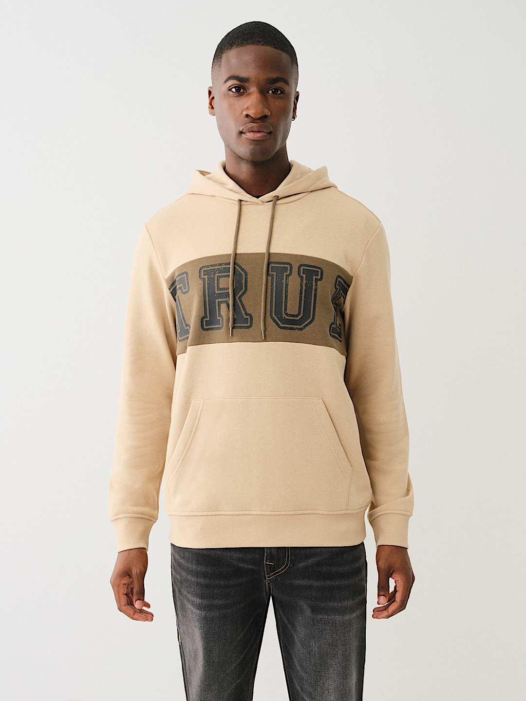 TRUE RELIGION CONTRAST PANEL LOGO HOODIE