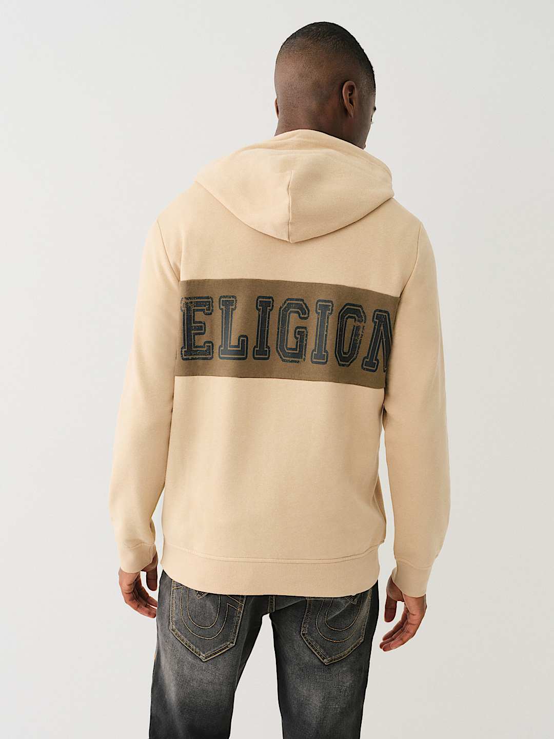 TRUE RELIGION CONTRAST PANEL LOGO HOODIE