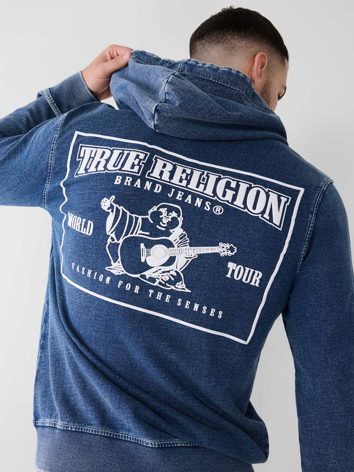 TRUE RELIGION INDIGO BIG T ZIP HOODIE