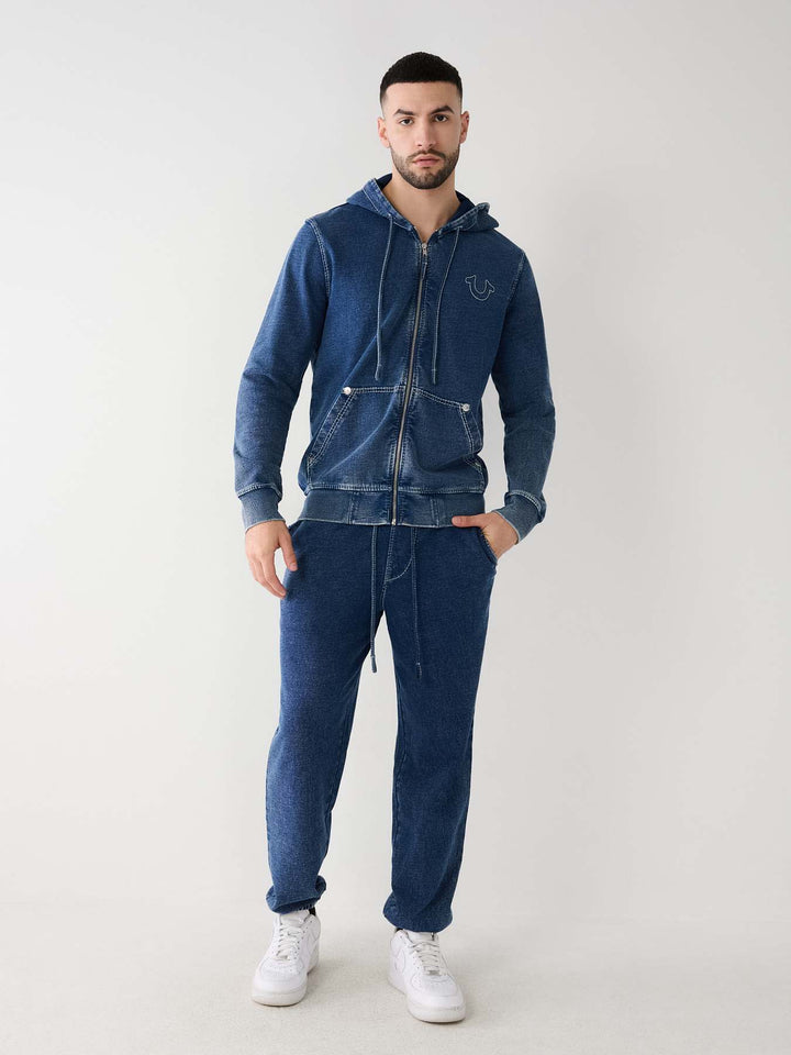 TRUE RELIGION INDIGO BIG T ZIP HOODIE