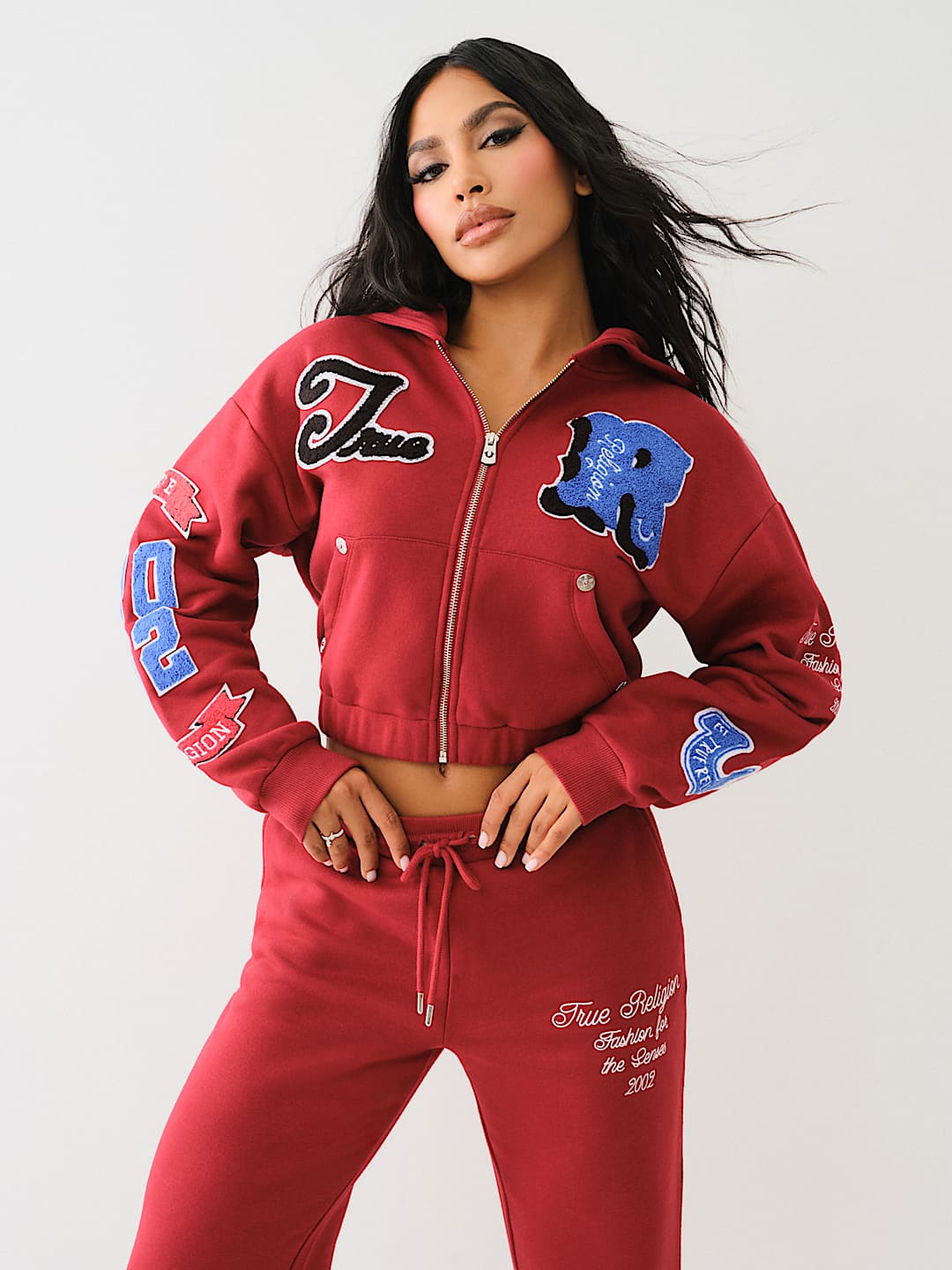 TRUE RELIGION CRYSTAL PATCH ZIP VARSITY HOODIE
