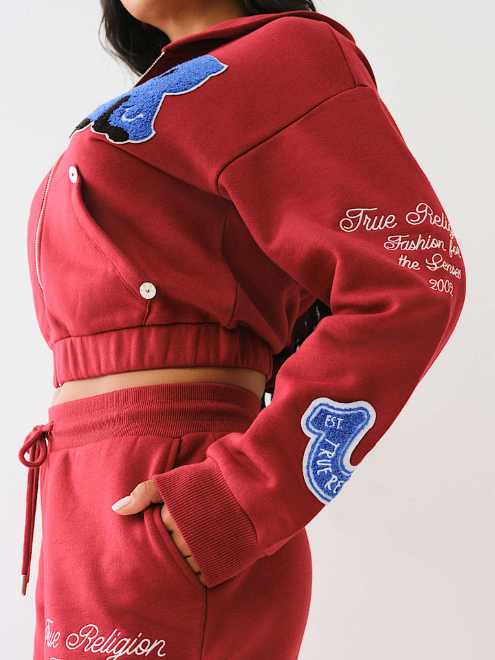 TRUE RELIGION CRYSTAL PATCH ZIP VARSITY HOODIE
