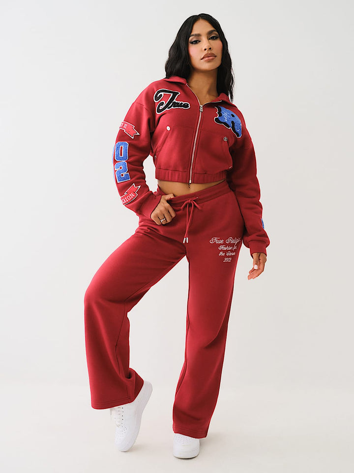 TRUE RELIGION CRYSTAL PATCH ZIP VARSITY HOODIE
