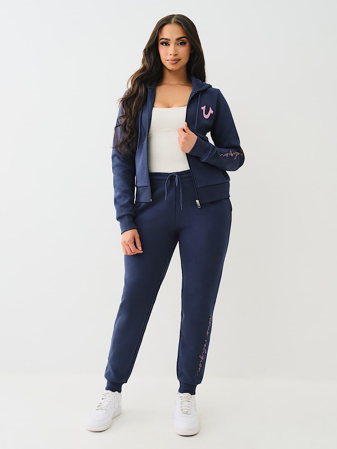 TRUE RELIGION CRYSTAL SCRIPT LOGO ZIP HOODIE