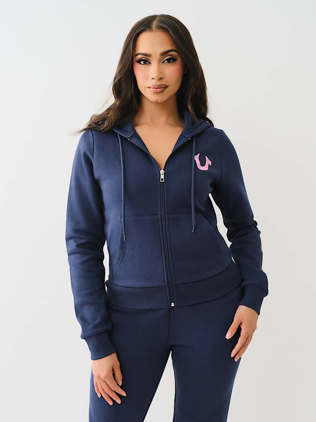 TRUE RELIGION CRYSTAL SCRIPT LOGO ZIP HOODIE