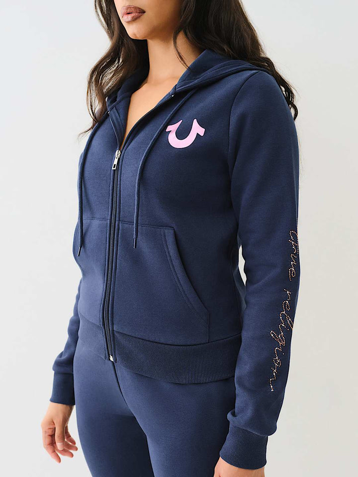 TRUE RELIGION CRYSTAL SCRIPT LOGO ZIP HOODIE