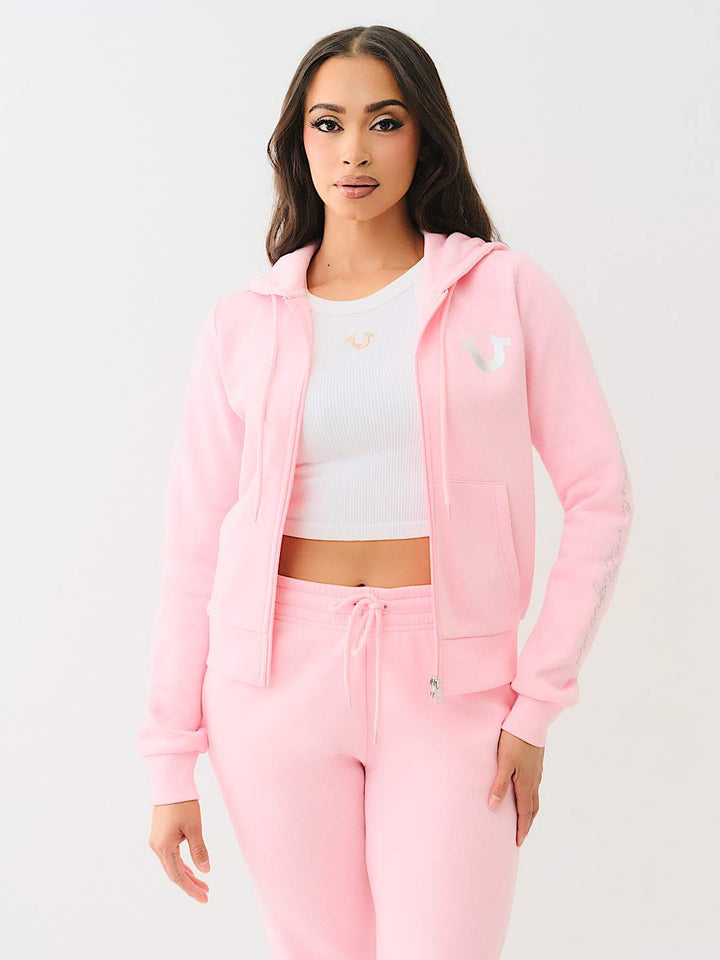 TRUE RELIGION CRYSTAL SCRIPT LOGO ZIP HOODIE