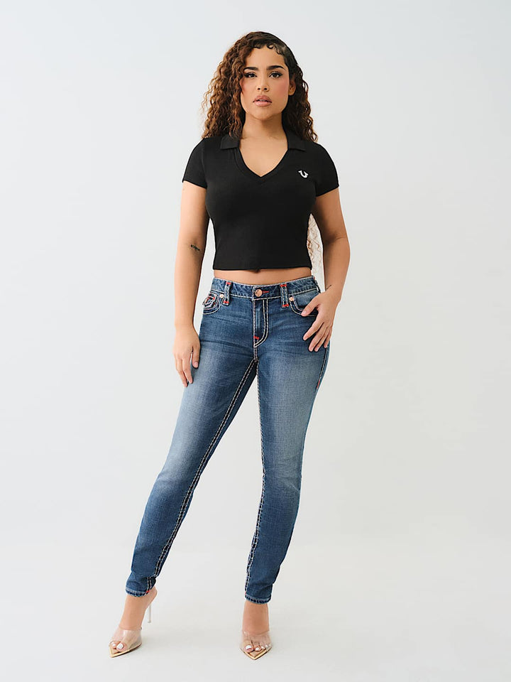 TRUE RELIGION JENNIE MID RISE SUPER T CURVY SKINNY JEAN