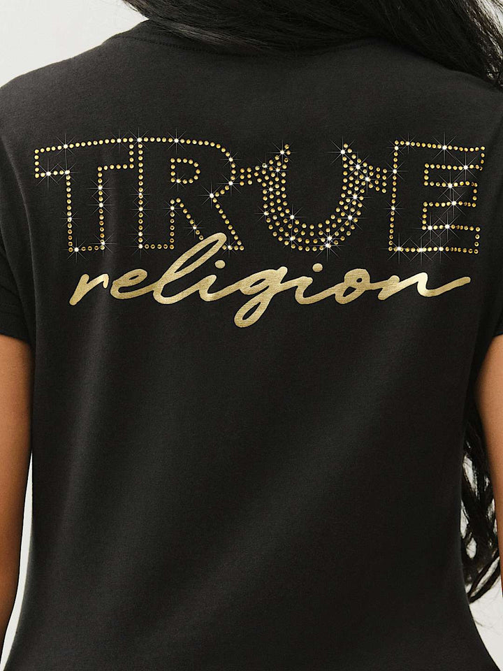 TRUE RELIGION CRYSTAL OUTLINE V NECK TEE