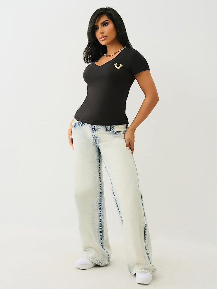 TRUE RELIGION CRYSTAL OUTLINE V NECK TEE