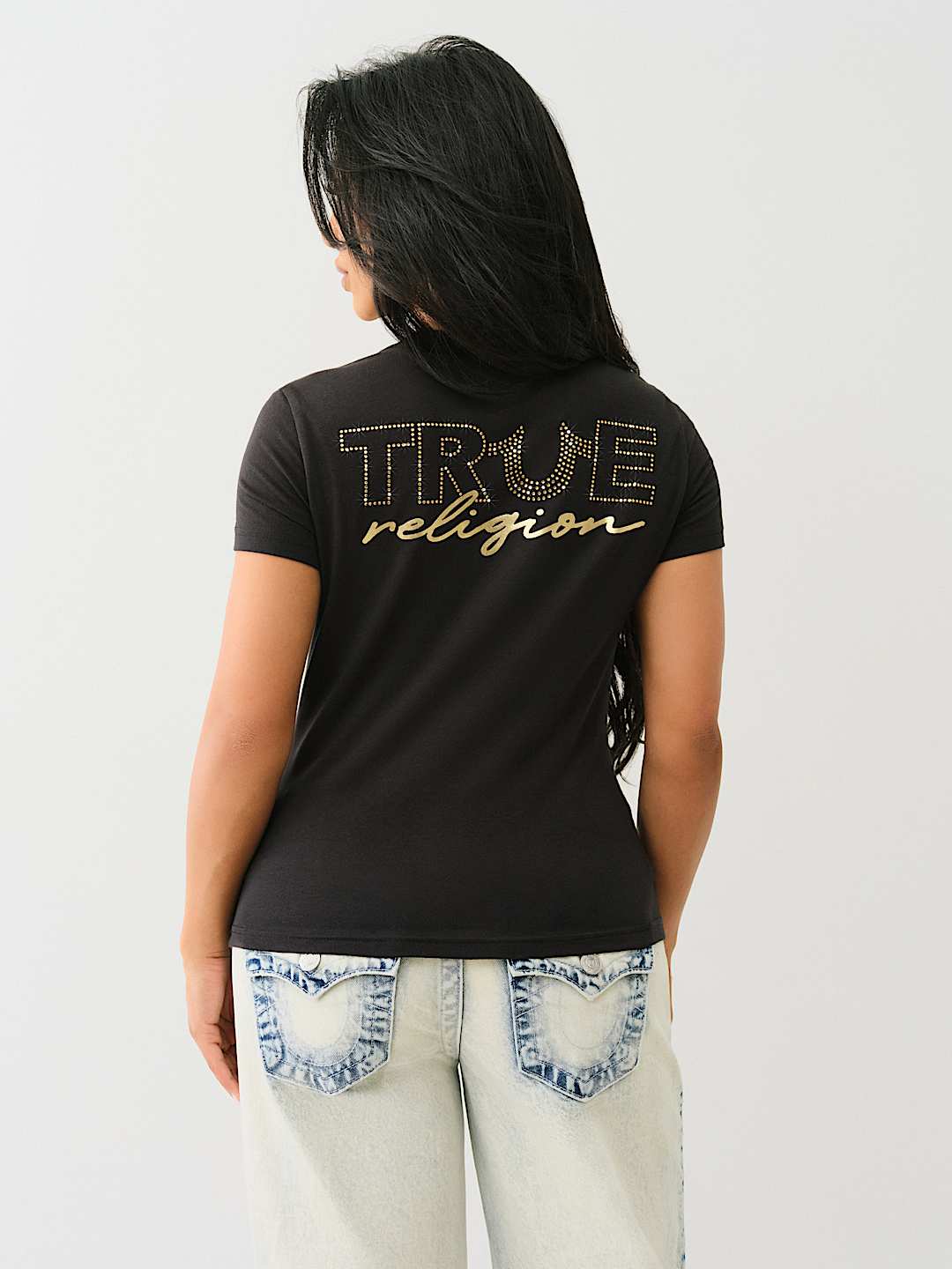 TRUE RELIGION CRYSTAL OUTLINE V NECK TEE