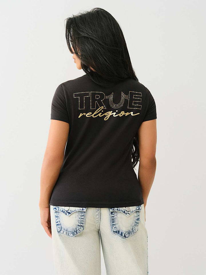 TRUE RELIGION CRYSTAL OUTLINE V NECK TEE