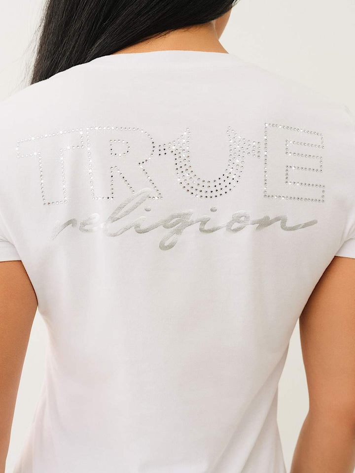 TRUE RELIGION CRYSTAL OUTLINE V NECK TEE