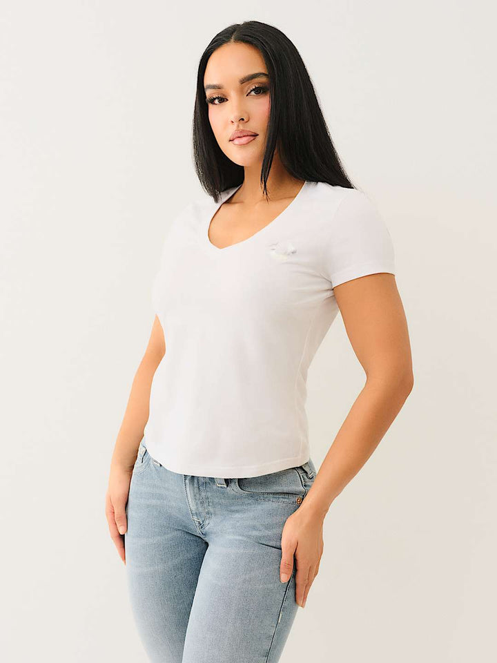 TRUE RELIGION CRYSTAL OUTLINE V NECK TEE