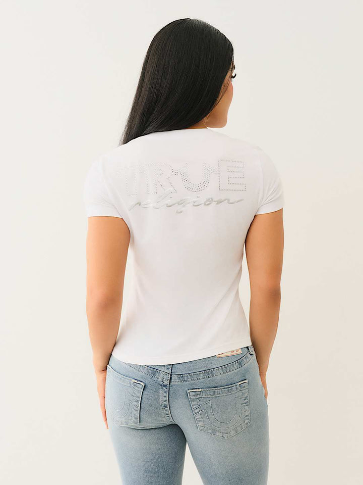 TRUE RELIGION CRYSTAL OUTLINE V NECK TEE