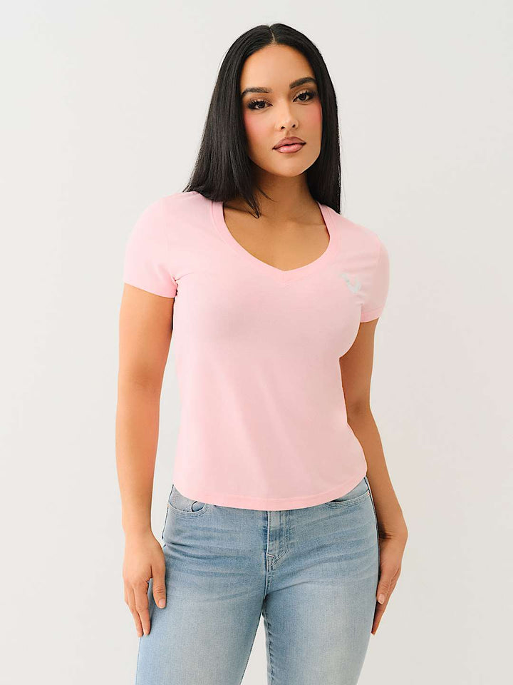 TRUE RELIGION CRYSTAL OUTLINE V NECK TEE