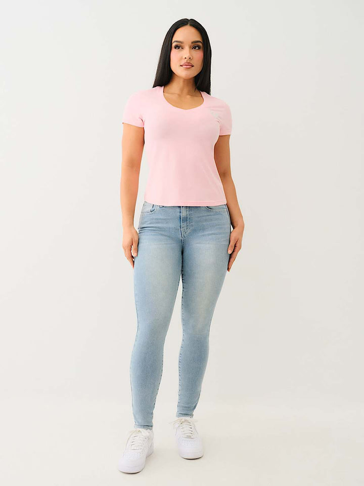 TRUE RELIGION CRYSTAL OUTLINE V NECK TEE