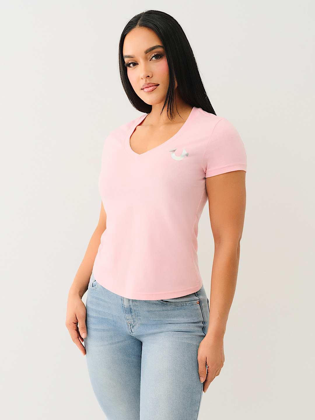TRUE RELIGION CRYSTAL OUTLINE V NECK TEE