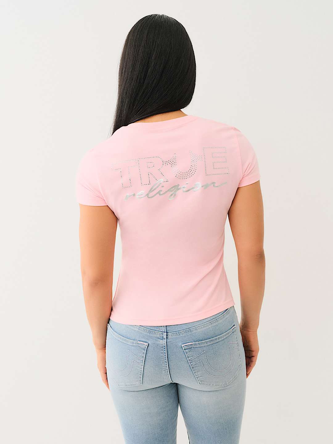 TRUE RELIGION CRYSTAL OUTLINE V NECK TEE