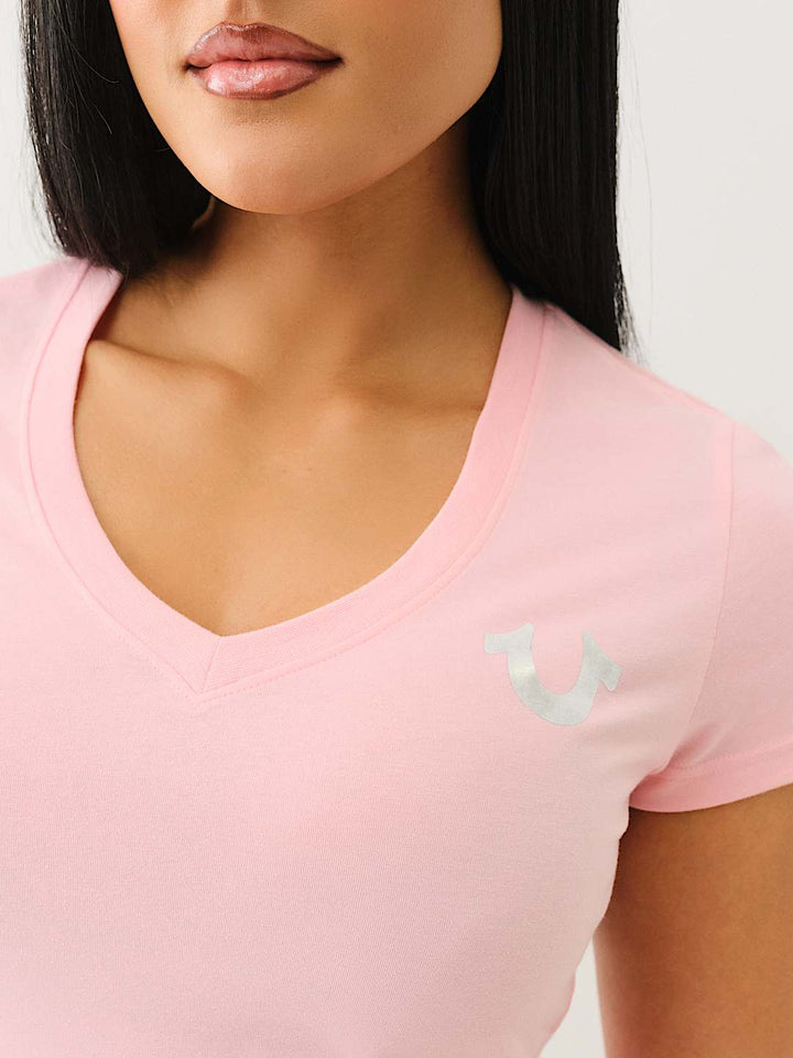 TRUE RELIGION CRYSTAL OUTLINE V NECK TEE