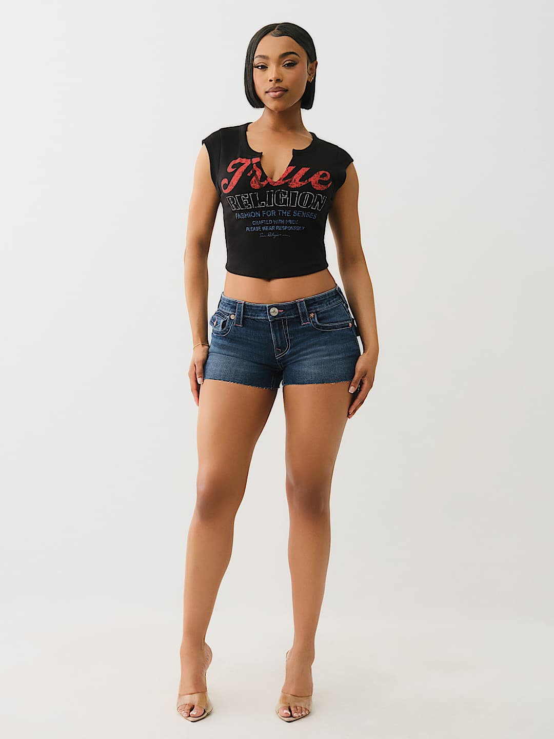 TRUE RELIGION JOEY 'I LOVE TRUE RELIGION' LOW RISE SHORT