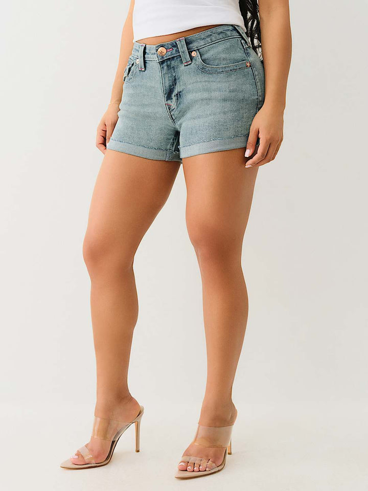TRUE RELIGION JENNIE ‘I LOVE TRUE RELIGION’ ROLLED SHORT