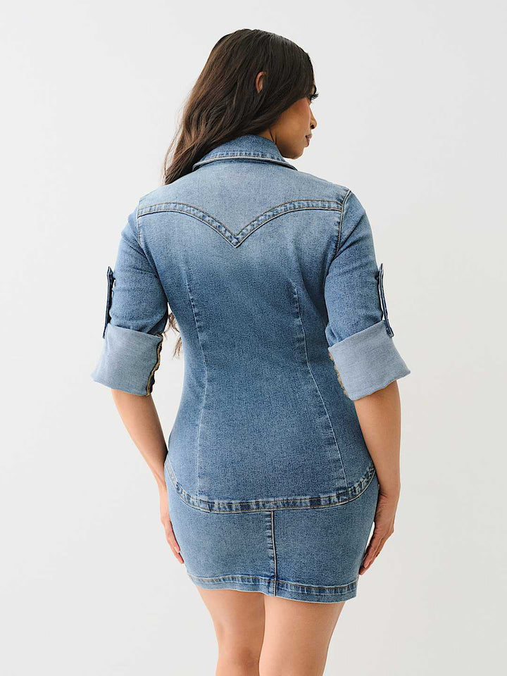 TRUE RELIGION Y2K MINI DENIM SHIRT DRESS