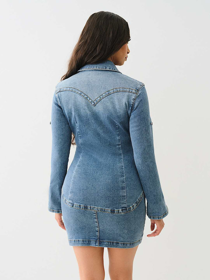 TRUE RELIGION Y2K MINI DENIM SHIRT DRESS