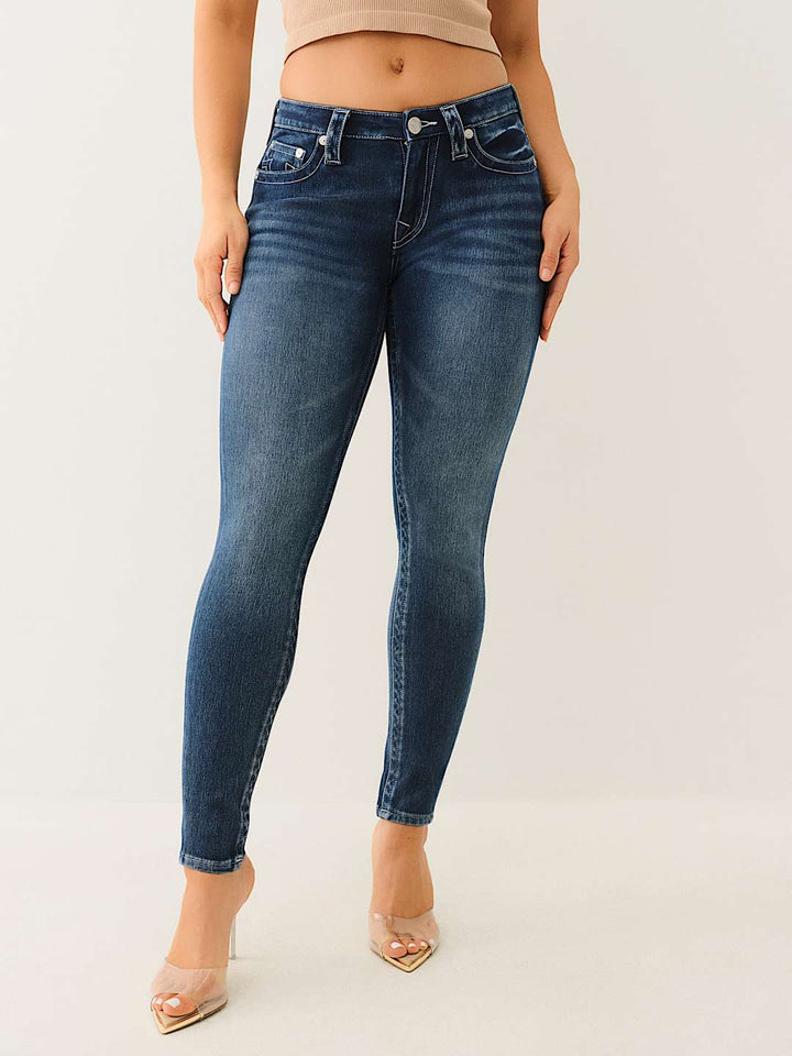 TRUE RELIGION JENNIE INDGIO TERRY MID RISE CURVY SKINNY JEAN