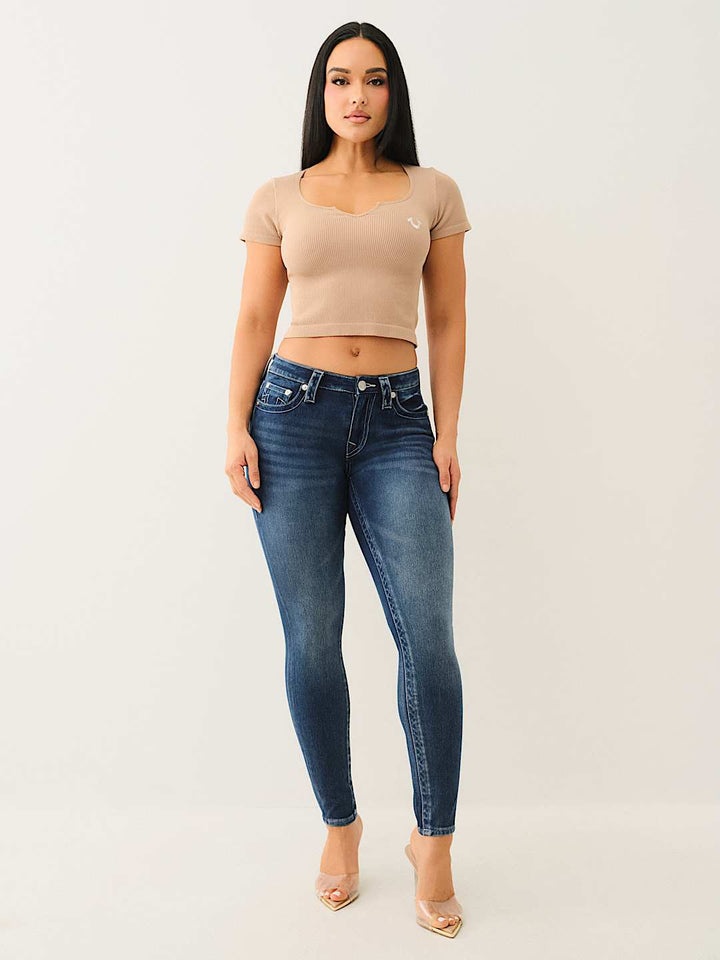 TRUE RELIGION JENNIE INDGIO TERRY MID RISE CURVY SKINNY JEAN